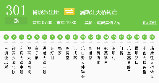 301路:肖坝派出所—涌斯江大桥转盘