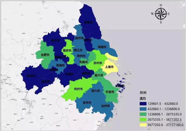 资料来源于上海,浙江,安徽和江苏的2016统计年鉴,人口选择常住人口