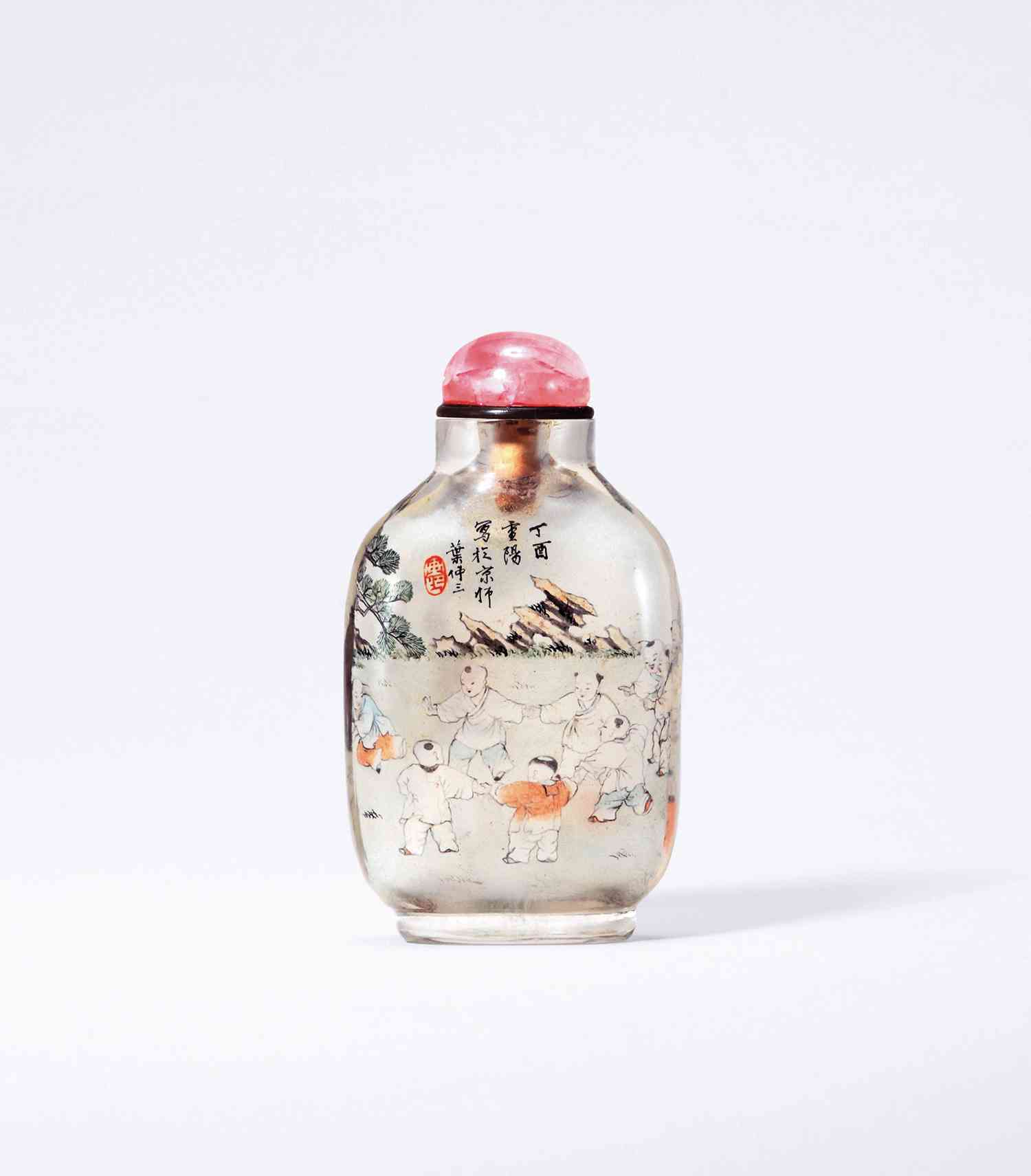 清光绪(1897年) 叶仲三作水晶内画婴戏鼻烟壶_清光绪(1897年) 叶仲三作