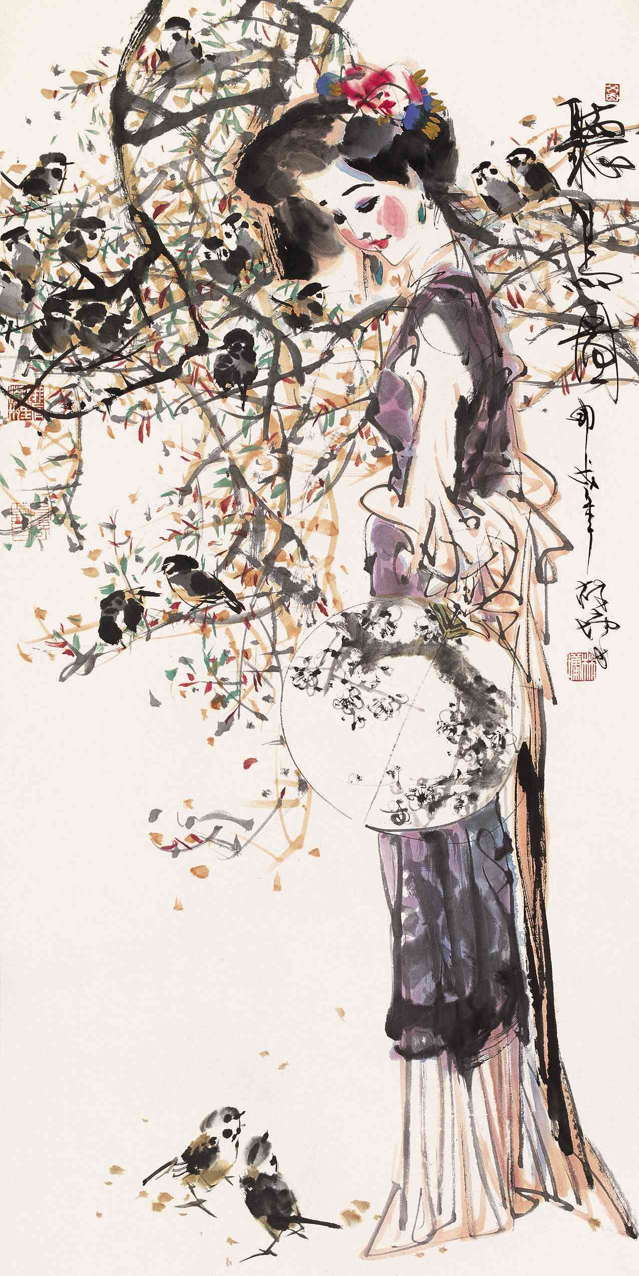 5×67cm款识:听鸟图.甲戌年林墉.印文:林墉,我有乡里赣州