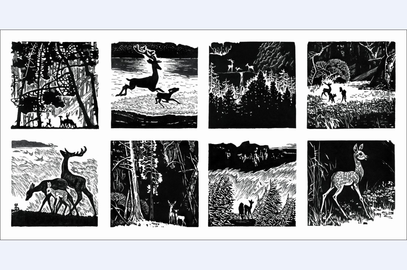 小鹿组画木刻