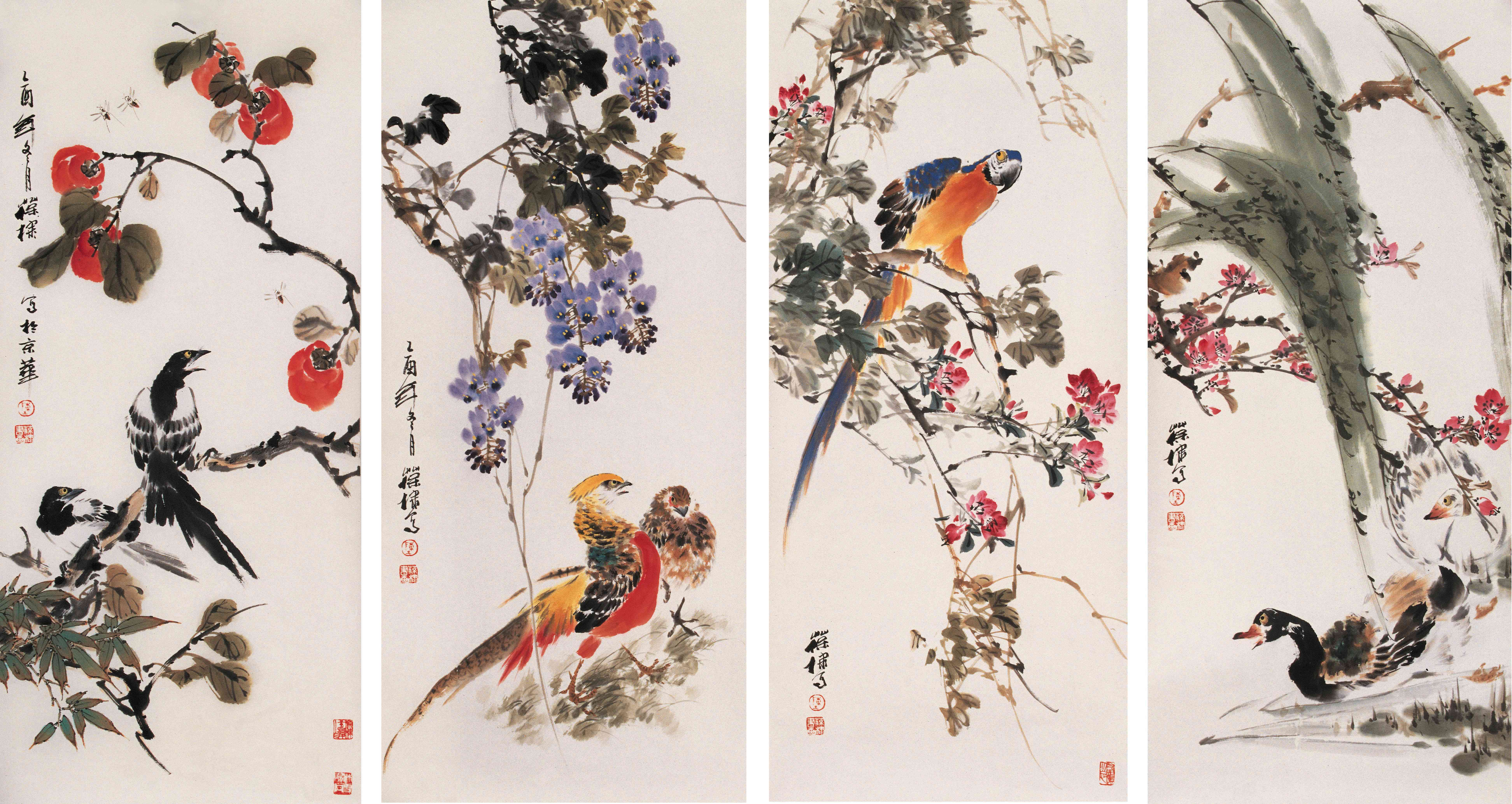 花鸟四屏_花鸟四屏图片,鉴赏,作品_新浪美术馆_新浪网