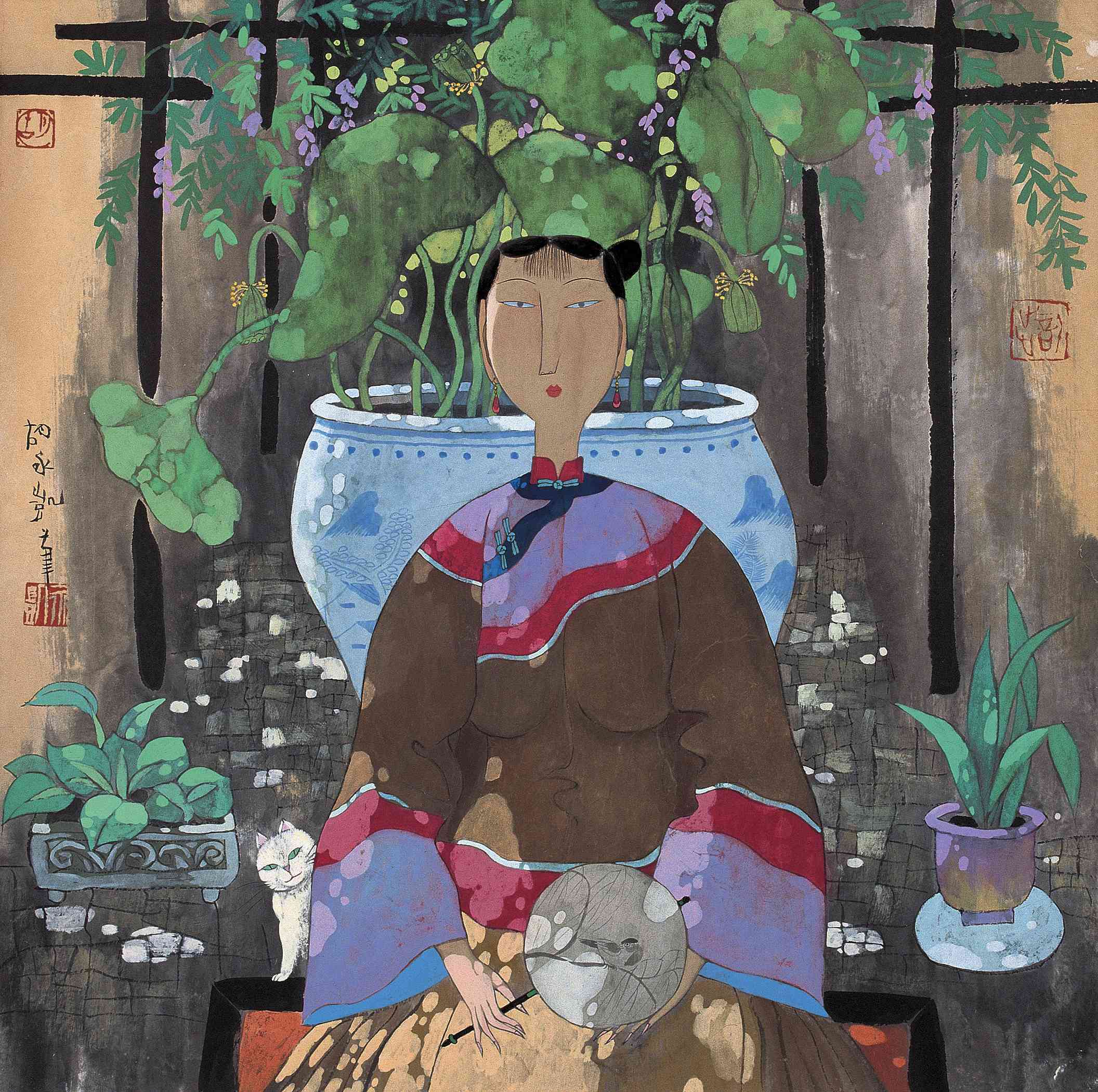 清夏尺寸:68×68cm款识:胡永凯笔.印文:胡,永凯