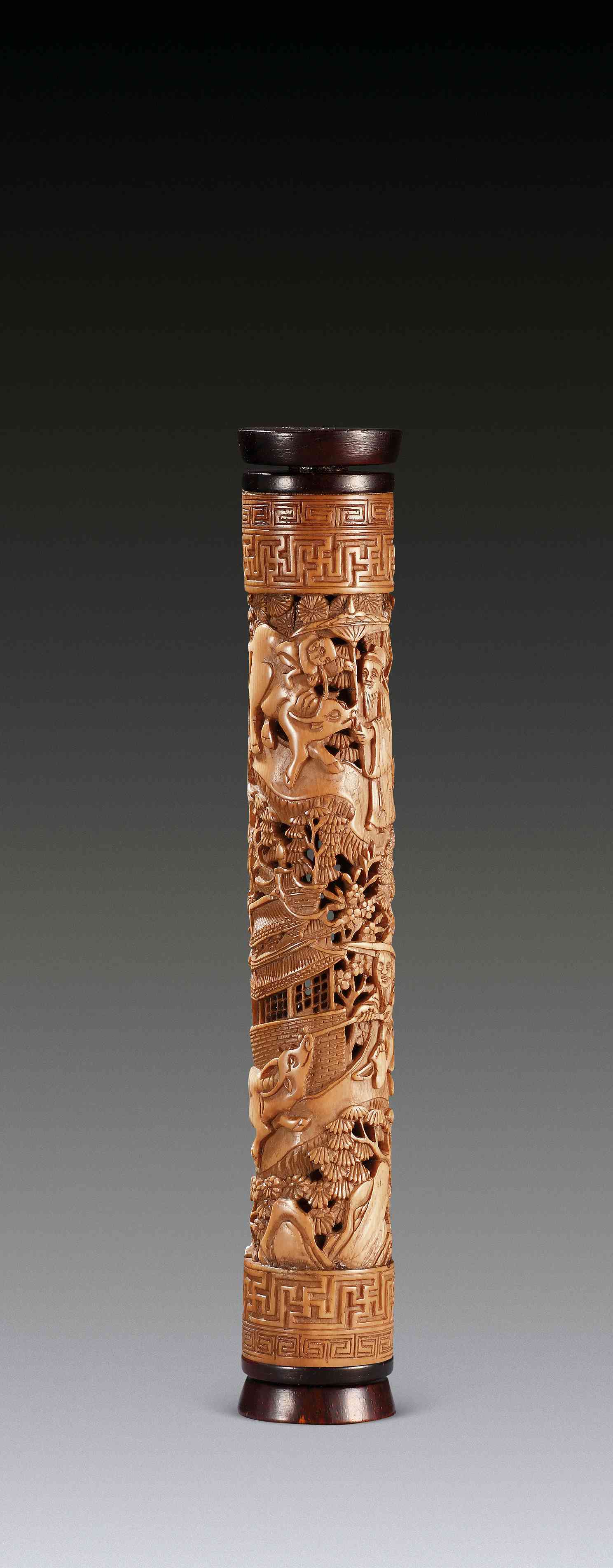 象牙雕渔樵耕读香筒