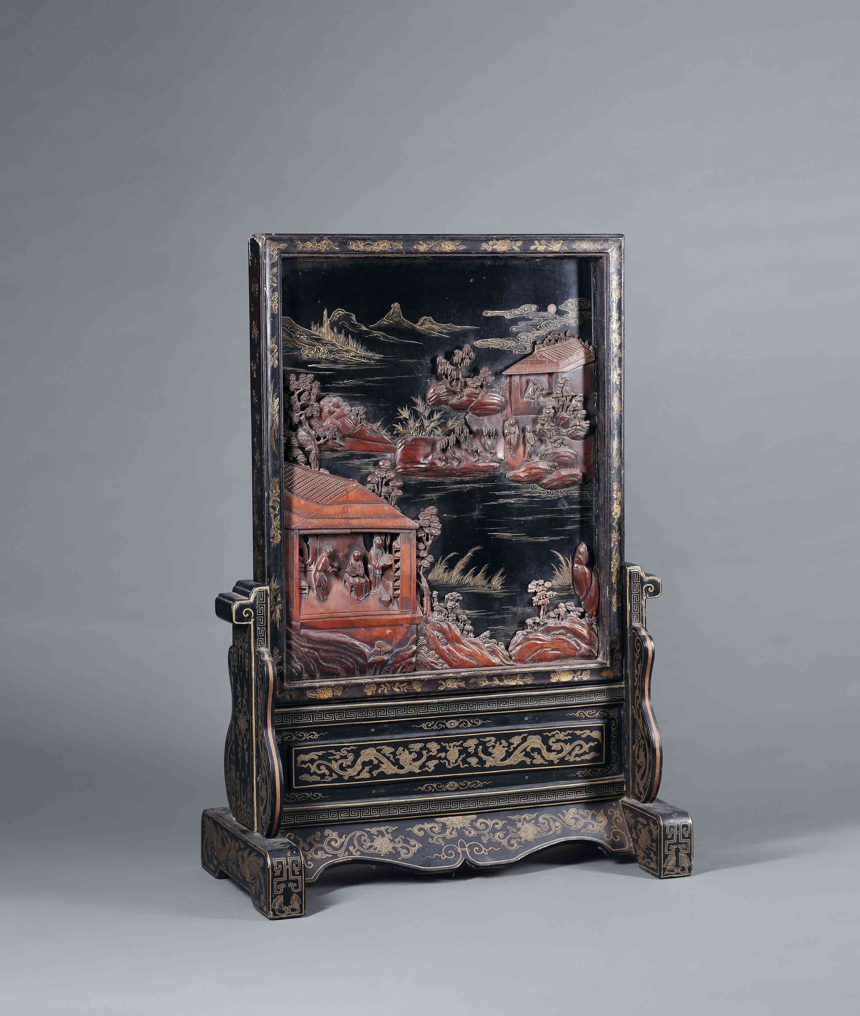 黑漆嵌黄杨描金插屏_黑漆嵌黄杨描金插屏图片,鉴赏,作品_新浪美术馆_新浪网
