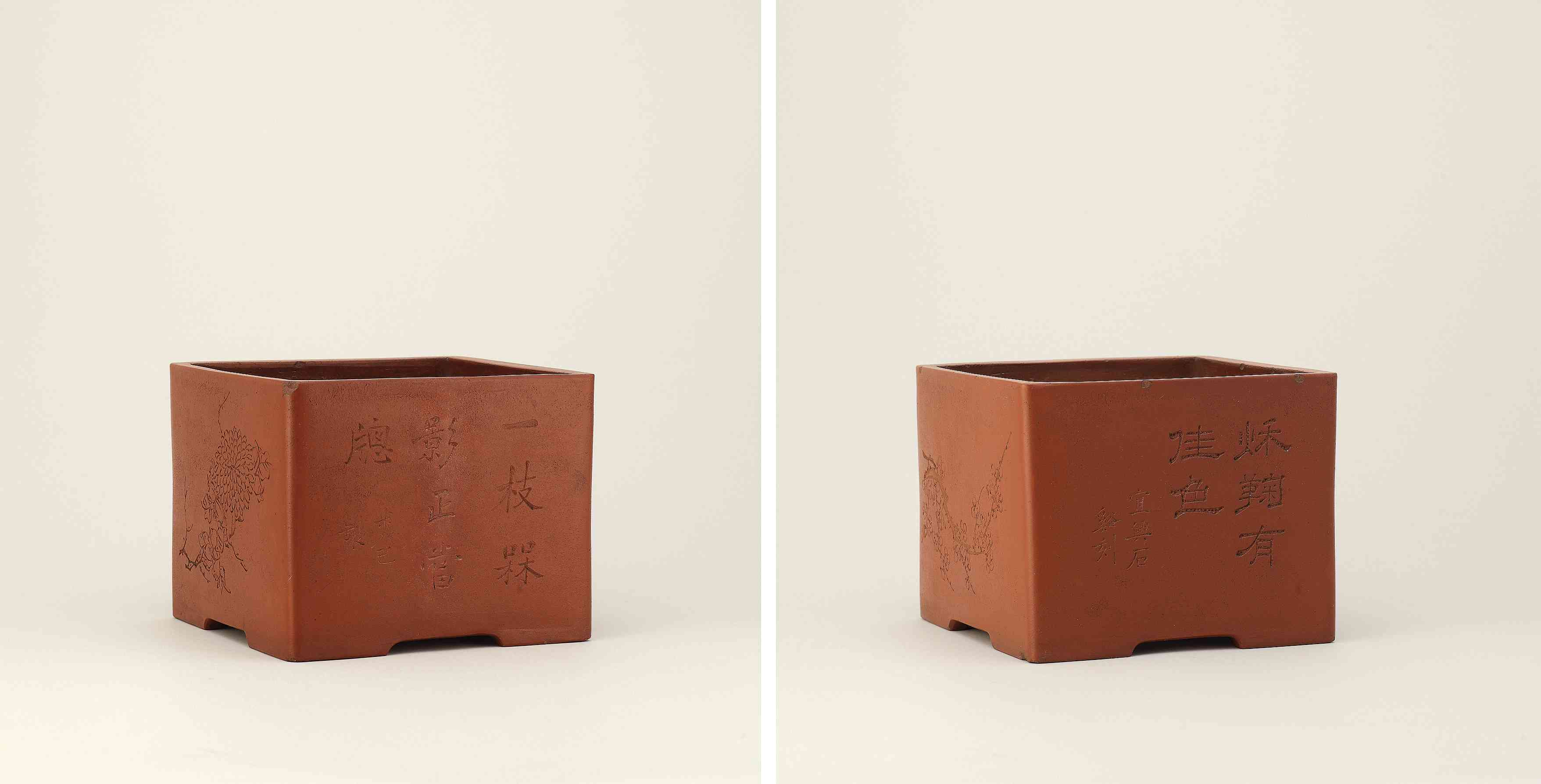 任淦庭刻步巴制四方花盆