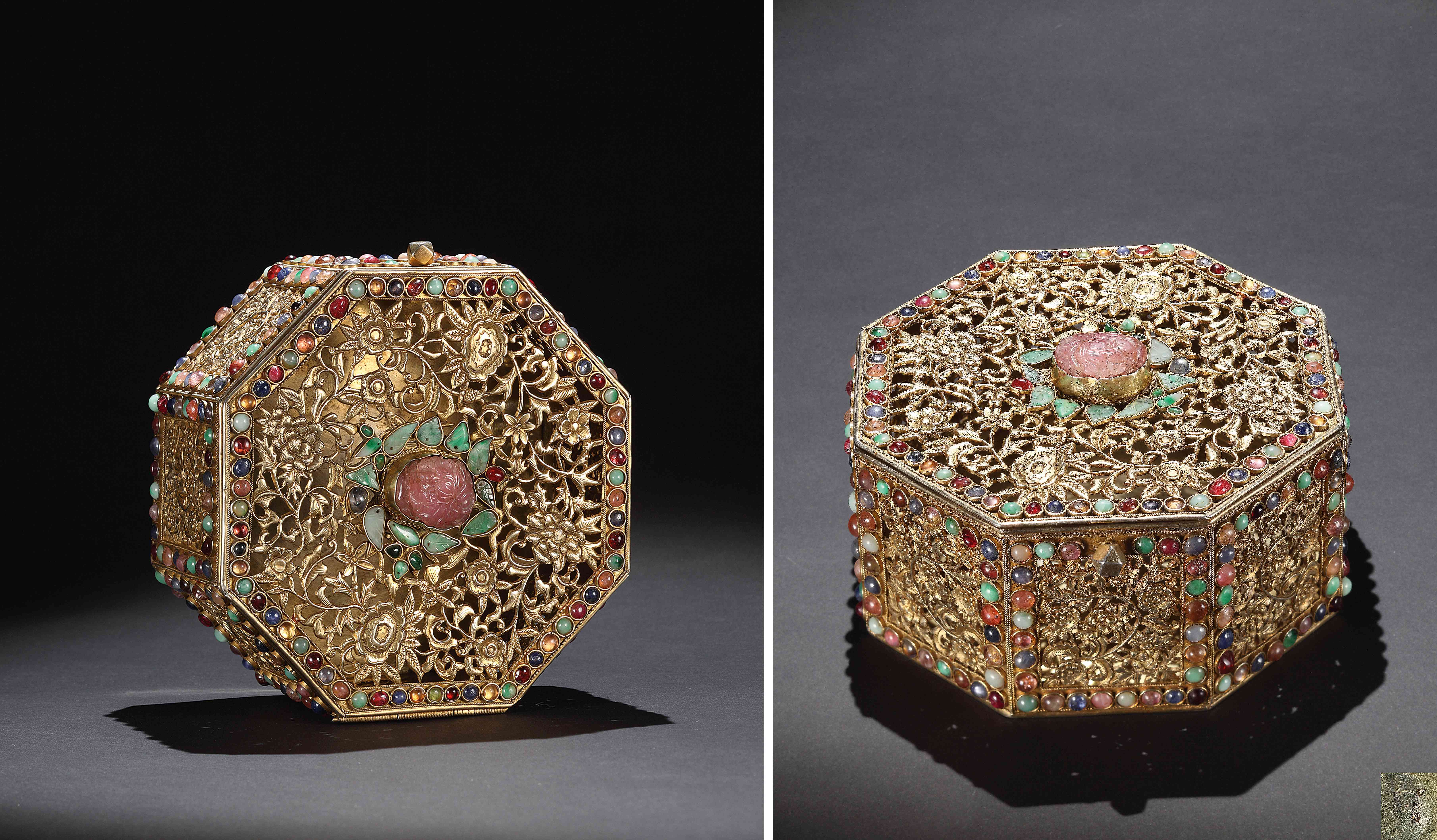 银鎏金嵌宝石八角盒_银鎏金嵌宝石八角盒图片,鉴赏,作品_新浪美术馆_