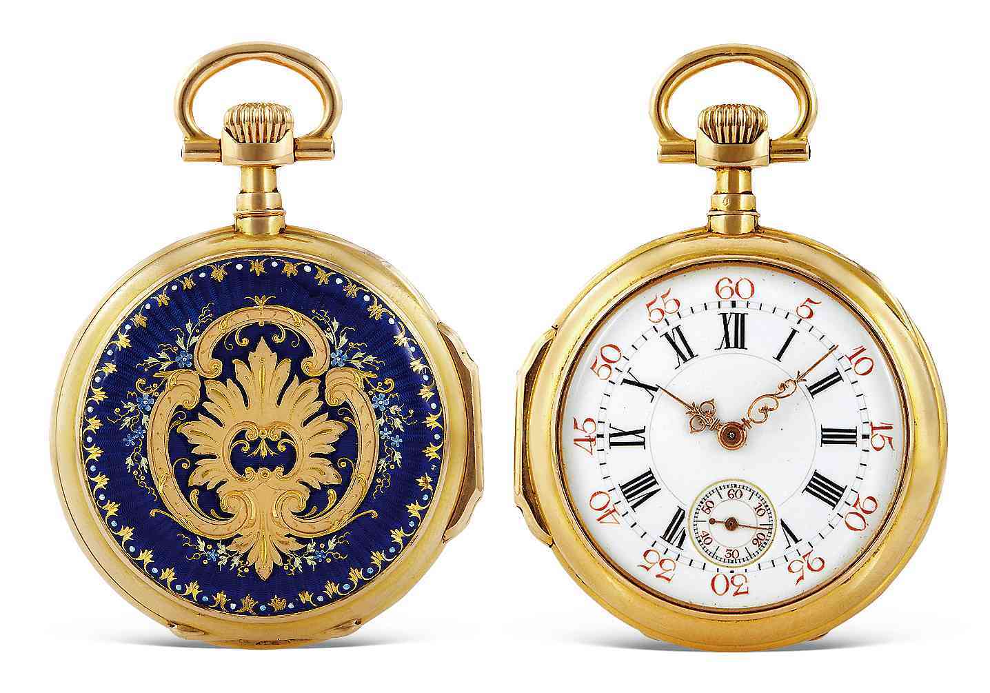 瑞士18k黄金 表冠上弦怀表 珐琅表壳