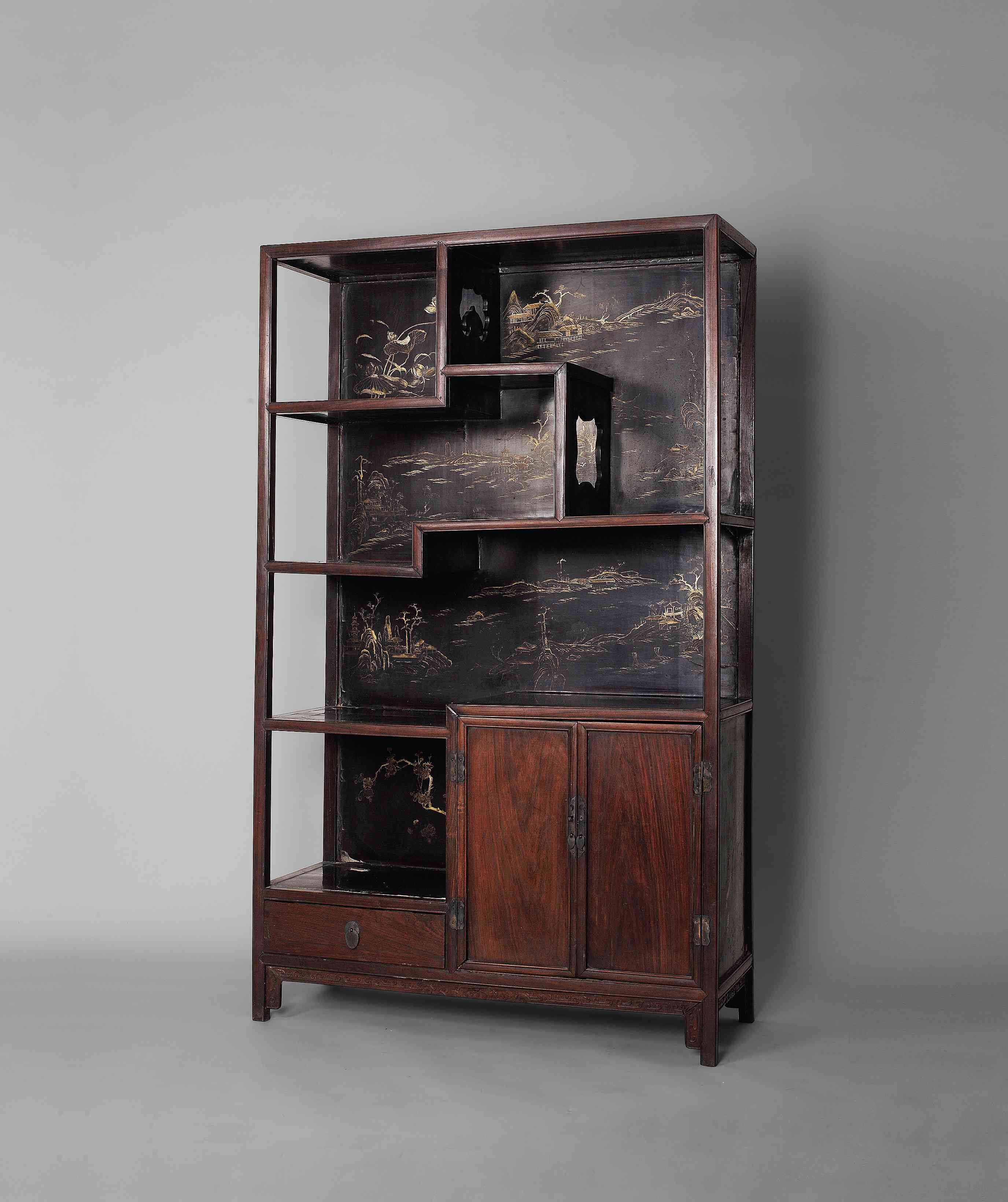 红木黑漆描金多宝格